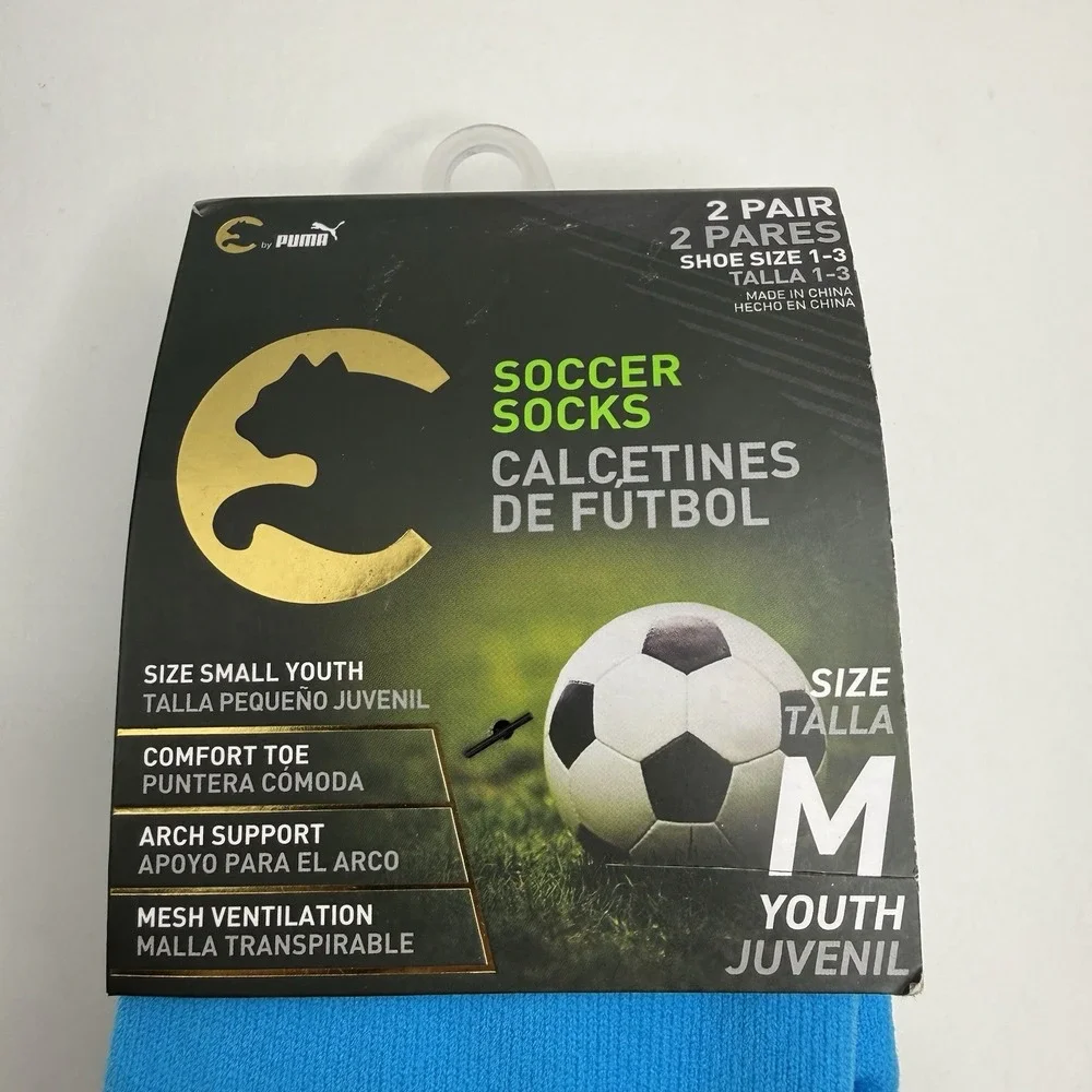Puma Youth Soccer Socks Size M 6 Pairs Blue Black Crew 1-3